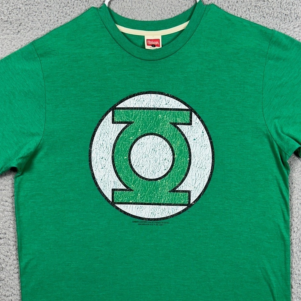 Homage Mens Large Green Lantern T-Shirt Graphic Tee Green Short Sleeve Logo EUC